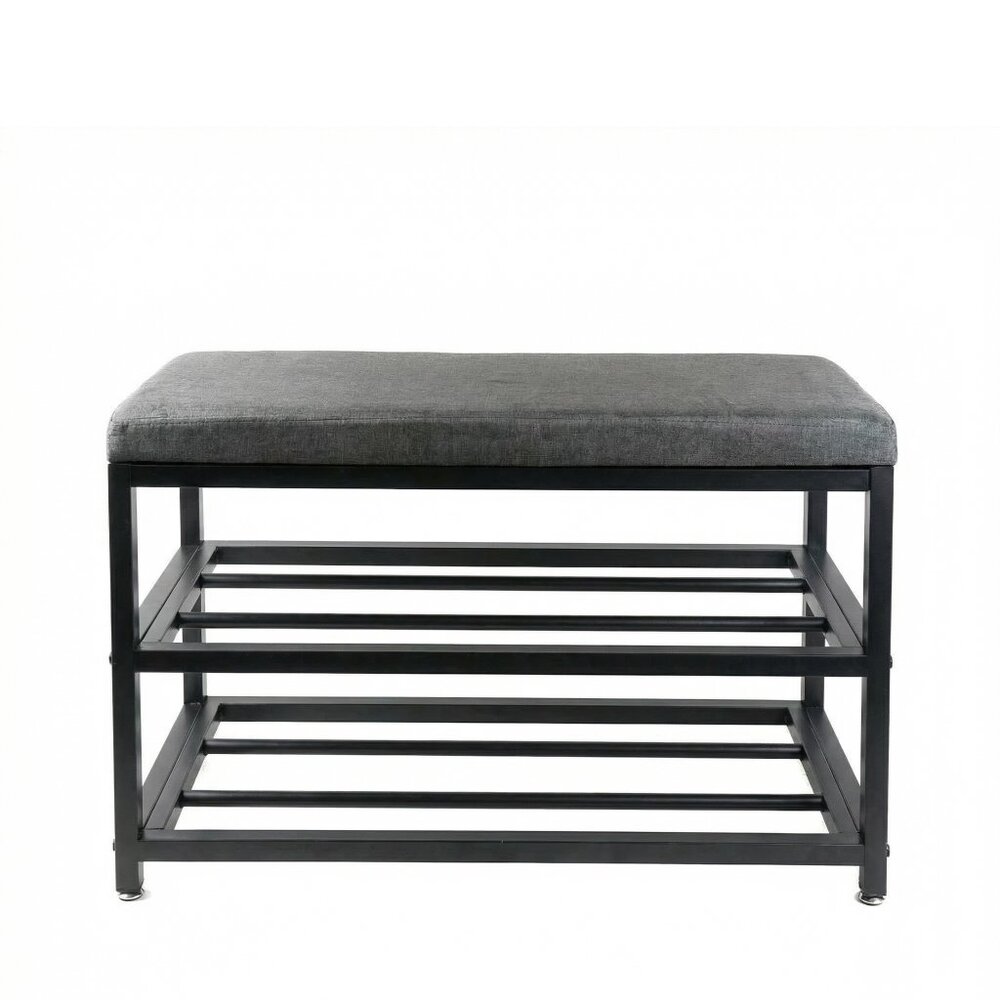 Upholstered Bench With Shoe Rack 32"x13"x20" | Charcoal